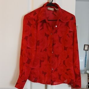 Apostrophe Vibrant Red Floral Button-Up Blouse